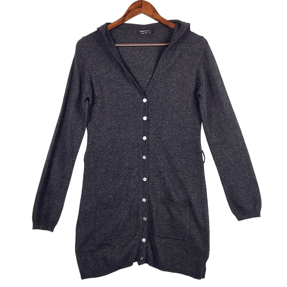 BCBGMAXAZRIA Hooded Cardigan Sweater Women M Gray Wool Cashmere Angora